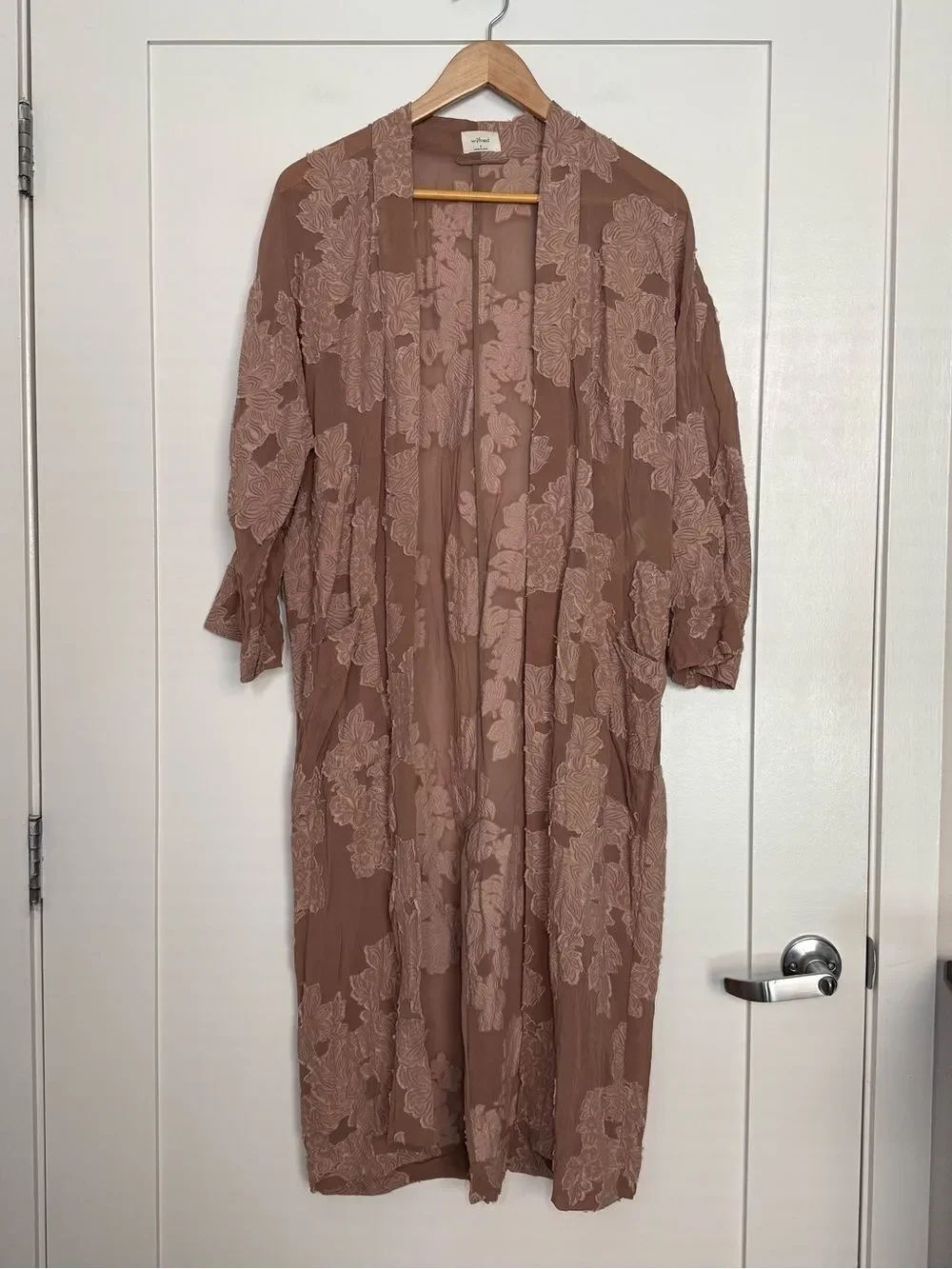 Aritzia Wilfred Durante Kimono Jacket Sz S Floral Lace Duster Pink Lounge